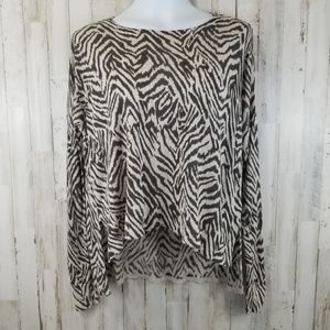 H&M Womens Sweater XS Brown Animal Print Oversized High Low Y2